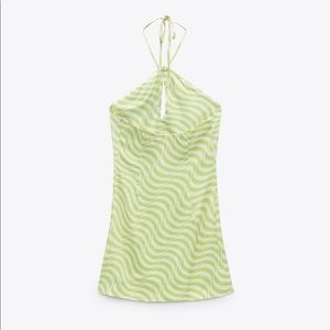 Zara Satin Green White Dress